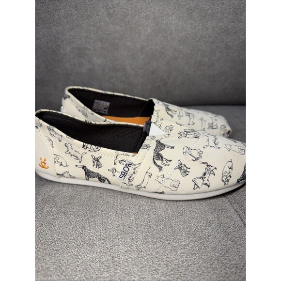 Skechers Bobs For Dogs Black White Women's 7 Slip On Flat Shoes Memory Foam - Picture 2 of 11